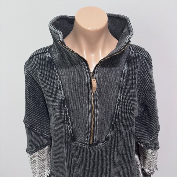 BKE Quarter Zip Pieced Pullover Washed Black Buckle XL Thermal Waffle Knit - Picture 4 of 9